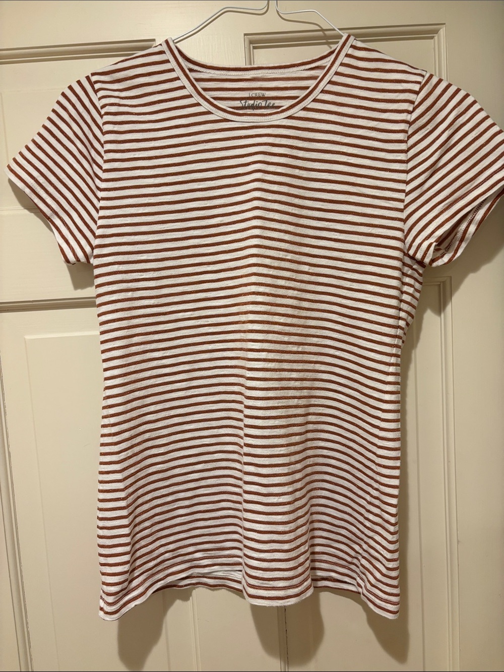J crewStudio Striped Tee in White and Rust